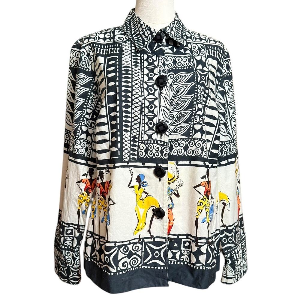 The Travel Collection Vintage Black/White Print with Dancers Shirt Size 16